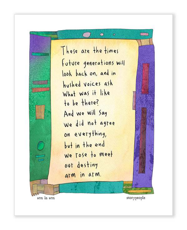 Colorful illustration of an art print with the StoryPeople story Arm in Arm.