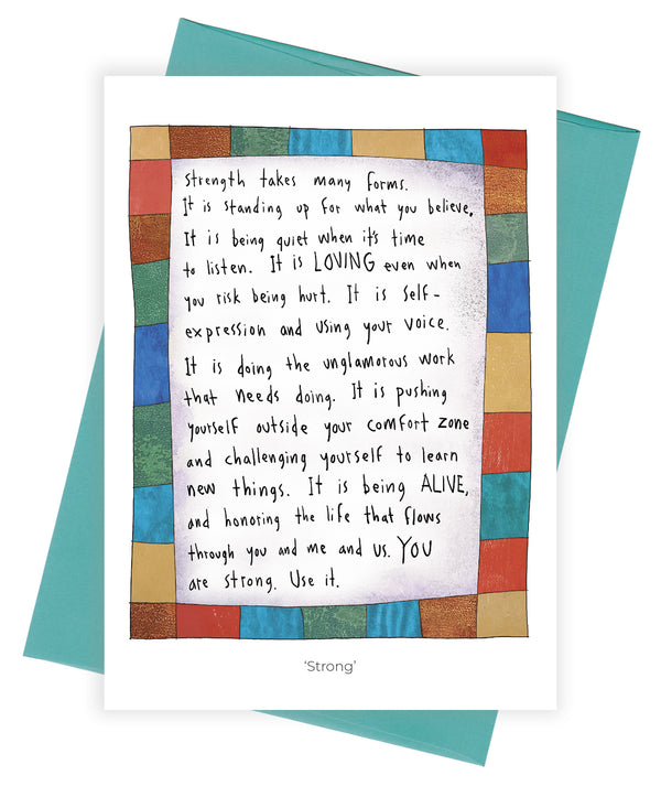 Motivational card with colorful border and inspirational text on a white background